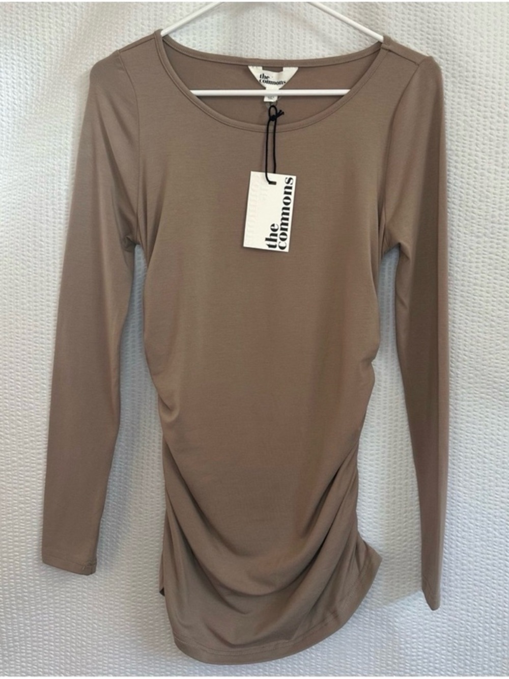 THE COMMONS Brown Ruched Side Long Sleeve Stretch Tunic Top NWT Size Small